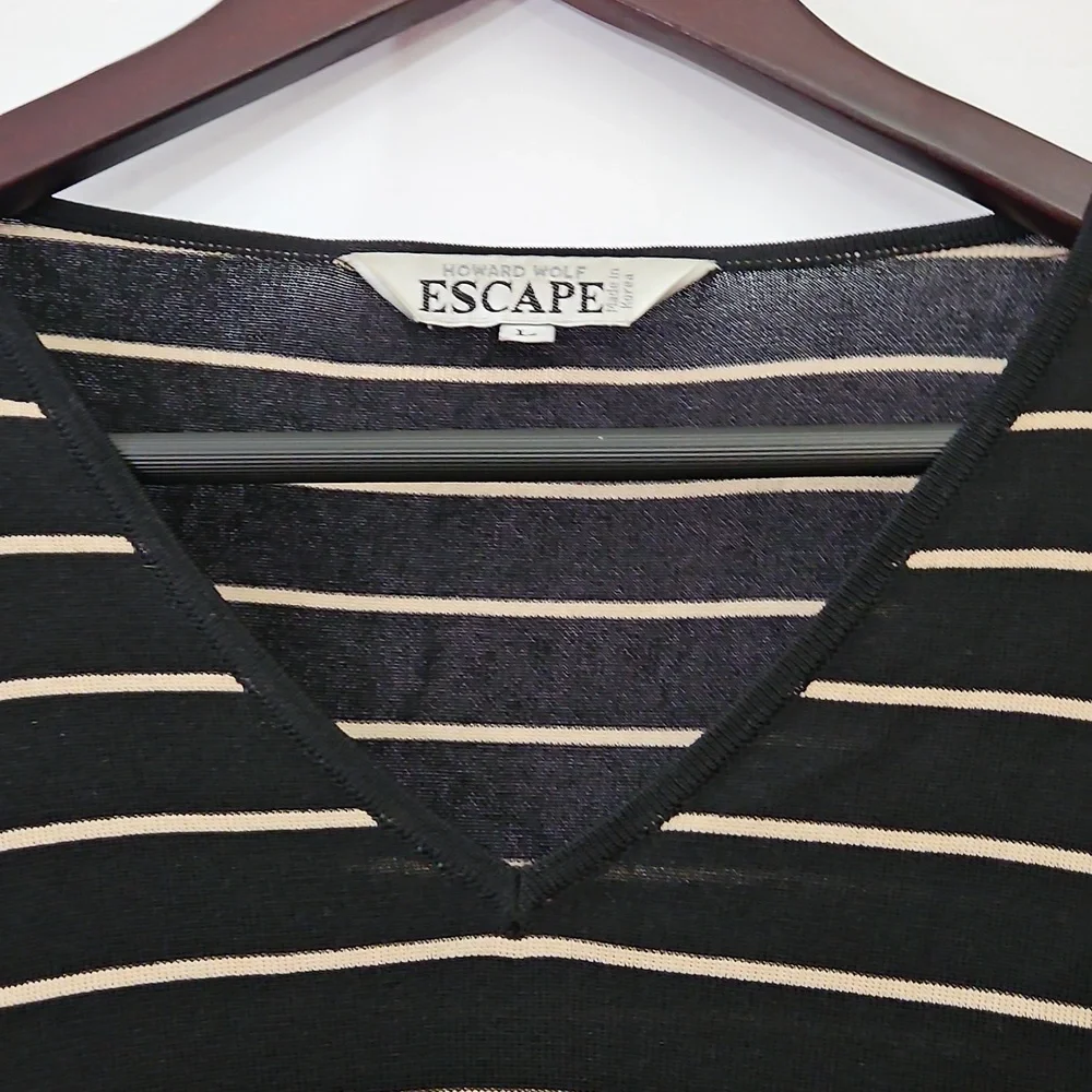 Howard Wolf Escape Vintage Black And Tan Stretchy Womens Sweater Sz Lg